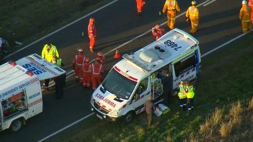 SES crews were required to cut one of the injured men free. (9NEWS)