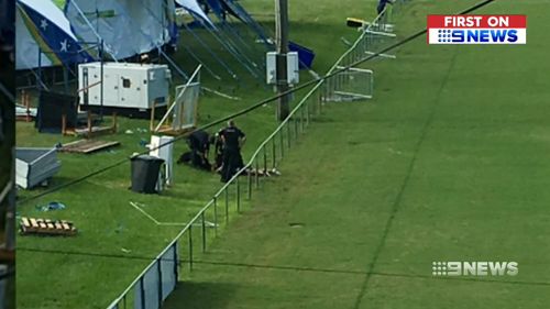 A police dog tracked down the offender at Mount Gravatt Show Grounds, where he was later arrested. (9NEWS)