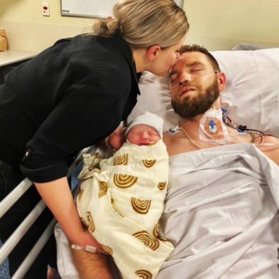 Skye gave birth without her fiance by her side after he was injured in a bike accident