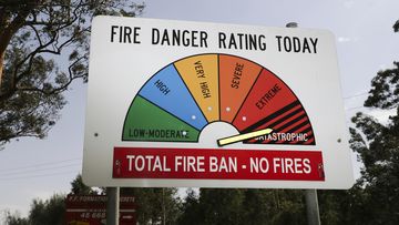 A catastrophic fire danger rating sign seen near Marcoota, NSW. The RFS has issued a catastrophic fire danger warning for the Greater Sydney region for today. fedpol Photo: Alex Ellinghausen Tuesday 12 November 2019.