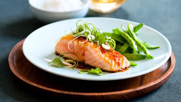 Salmon with teriyaki chilli sauce