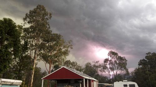 Lightning strike viewed from Ipswich. (Supplied, name withheld)