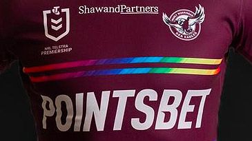 Manly Warringah Sea Eagles player in pride jersey (supplied)