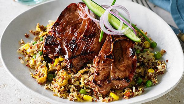 Char siu baked lamb chop with an easy quinoa fried rice