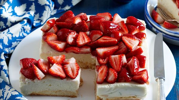 Ricotta, lime and strawberry cheesecake
