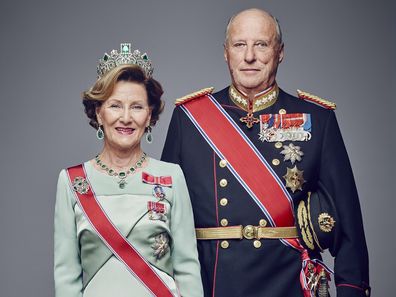 King Harald V of Norway and Queen Sonja of Norway pose for an official photograph in 2016 in Oslo, Norway.