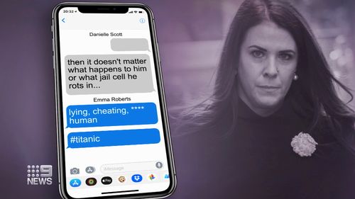 Spiteful text messages have come to light in court about the bitter divorce between Ben Roberts-Smith and his wife Emma Roberts.
