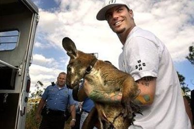 Rapper Vanilla Ice has a pet kangaroo called Bucky Buckaroo. The marsupial shares an enclosure with his "lover" - a female pot bellied pig.<p></p> "Kangaroos will hump anything. I think the pig likes it," says Vanilla. "There's also a goat in there who he grew up with but they're just friends."<br/><br/>