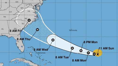 National Oceanic and Atmospheric Administration data shows the storm center of hurricane Florence. According to reports, Florence is expected to strengthen to a category four hurricane and impact the east coast of the US between 13 and 14 September. 