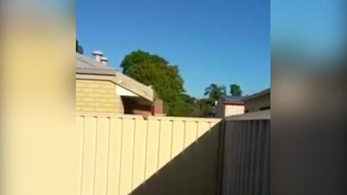 The woman can be seen yelling over the fence. (9NEWS)