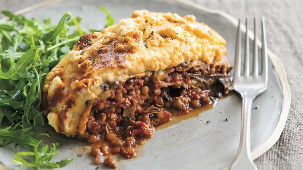 Lentil and mushroom moussaka