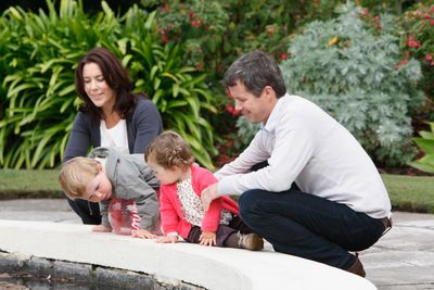 Their Royal Highnesses Crown Prince Frederik, Crown Princess Mary, Prince Christian and Princess Isabella of Denmark pose during a media call at Government House on September 4, 2008 in Sydney, Australia. This will be the final public appearance for the Danish Royal family during this visit to Australia.