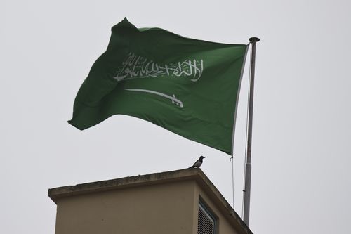 The Saudi flag flies over the consulate in Istanbul where Turkish authorities say the journalist Jamal Khashoggi was killed.