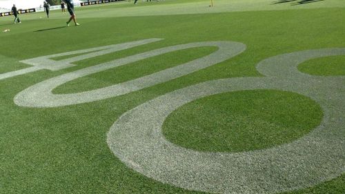 The tributes to Hughes at the Adelaide Oval. (9NEWS)