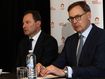 Origin Energy CEO Frank Calabria and Origin Energy Chairman Scott Perkins speak to the media after Brookfield&#x27;s bid was rejected at a meeting held at the Shangri-La Hotel in Sydney.