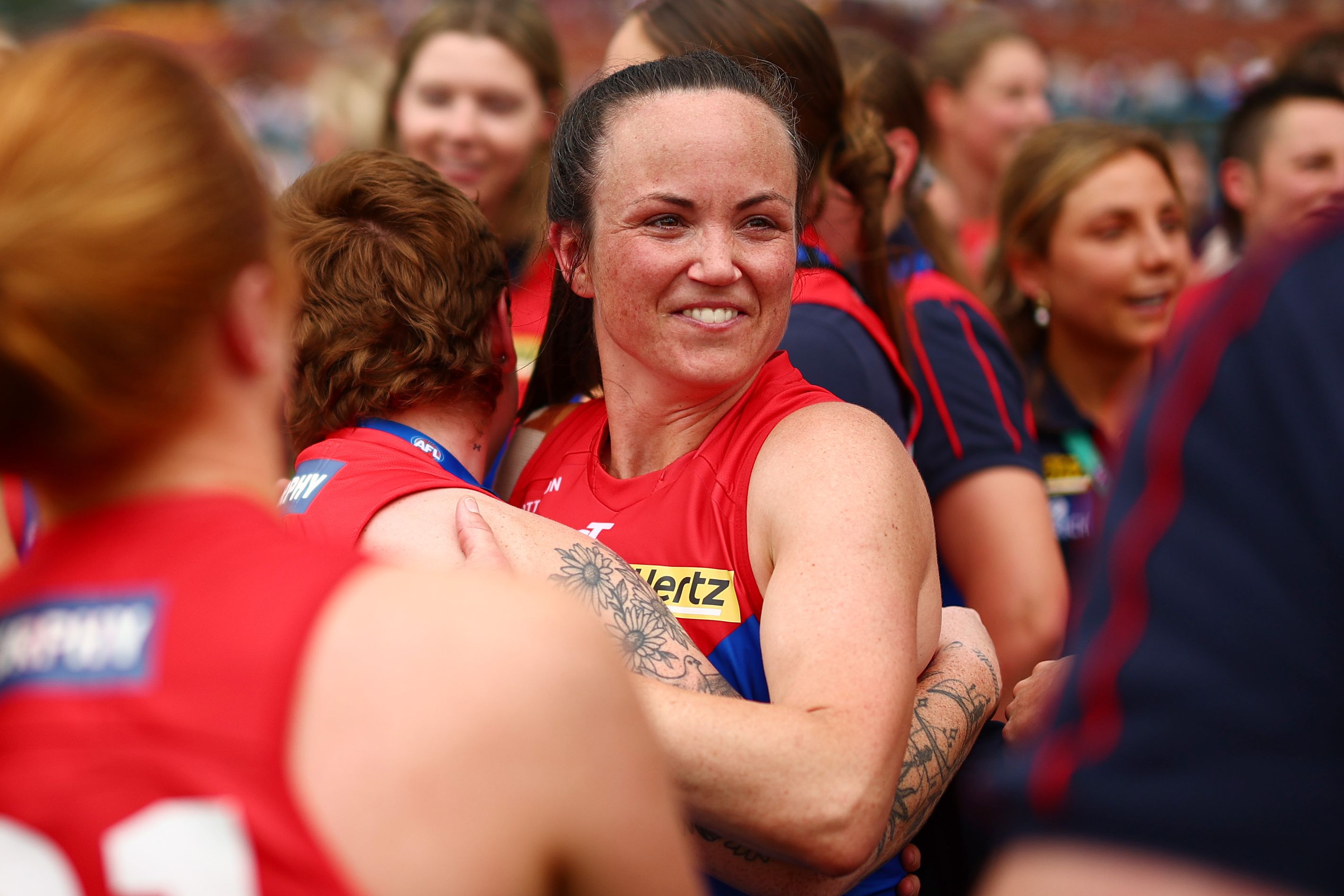 Daisy Pearce celebrates winning the AFLW S7 Grand Final.