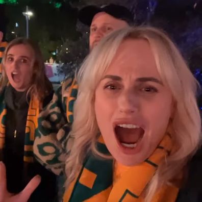 Rebel Wilson cheering on Matildas