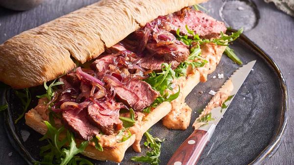 Dan Churchill's flat iron steak sandwich with caramelised onions for Jack's Creek