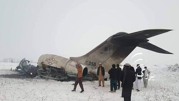 Photo from Pajhwok Afghan News purporting to show the crashed Bombardier E-11A in the Ghazni province, Afghanistan.