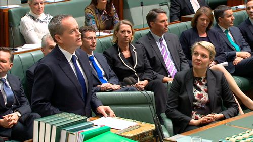 Bill Shorten with Labor MPs in parliament.