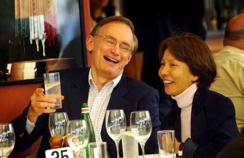 SMH NEWS STATE ELECTION 2003 Re-elected NSW Premier Bob Carr enjoys a mineral water with his wife Helena at a restaurant in Leichhardt after he won a historic third term in government on Sunday 23 March 2003. 