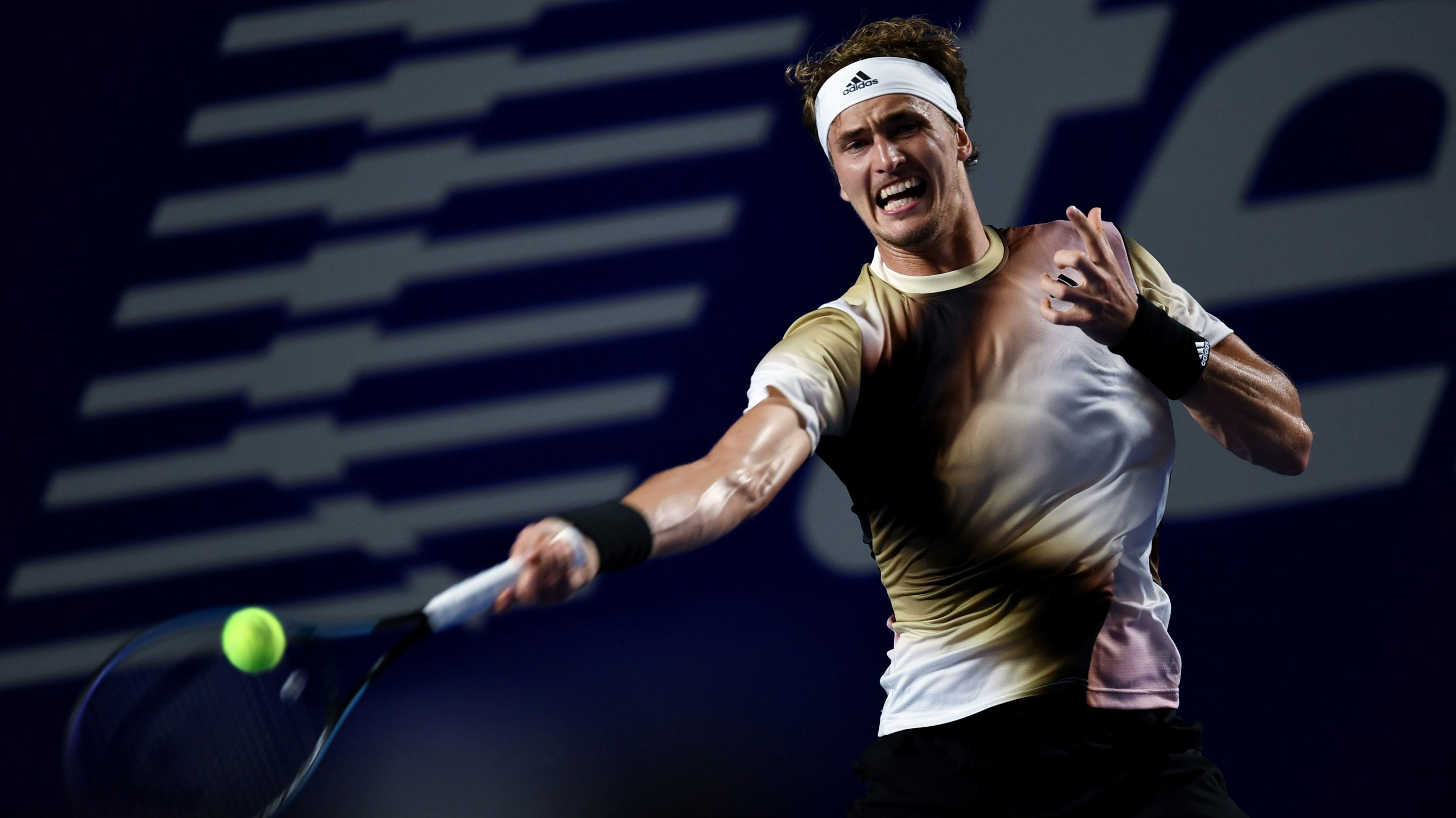 Alexander Zverev of Germany hits a return during men&#x27;s singles first round match against Jenson Brooksby of the United States at the 2022 ATP Mexican Open tennis tournament in Acapulco, Mexico, Feb. 22, 2022. (Photo by Xin Yuewei/Xinhua via Getty Images)