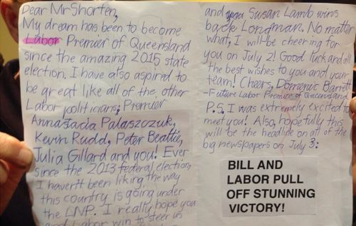 Bill Shorten received a letter from a young man. (AAP)