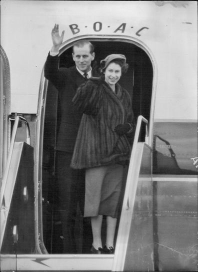 Princess Elizabeth and Philip, the Duke of Edinburgh turn for a last wave as they prepare for their trip to Canada, South Africa, Australia and New Zealand in 1952.