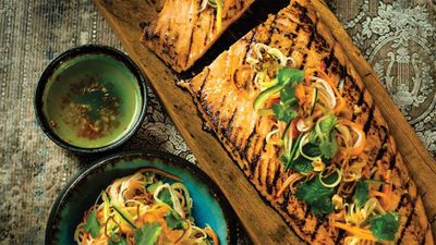 Recipe: <a href="https://kitchen.nine.com.au/2017/02/16/22/12/chargrilled-salmon-with-hot-and-sour-dressing-and-pickled-vegetable-salad" target="_top">Chargrilled salmon with hot and sour dressing and pickled vegetable salad</a>