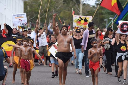 An Aboriginal protest at the Tent Embassy on the lawns of Old Parliament House in Canberra. (AAP)