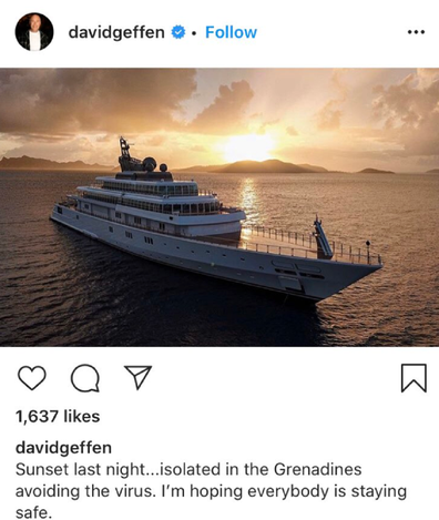 David Geffen shares a sunset post from his mega-yacht.