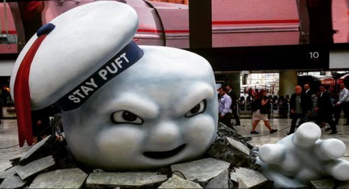 Ghostbusters’ Marshmallow Man ‘smashes’ through UK train station