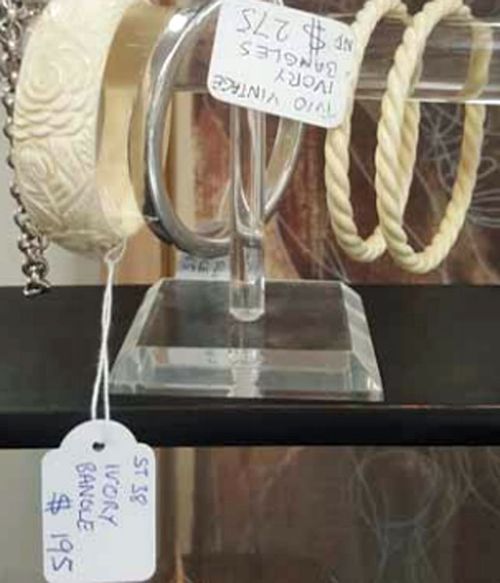Ivory jewellery for sale at a store in Prahan, Victoria. Photo: For the Love of Wildlife.