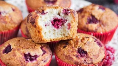 Banana and raspberry muffin