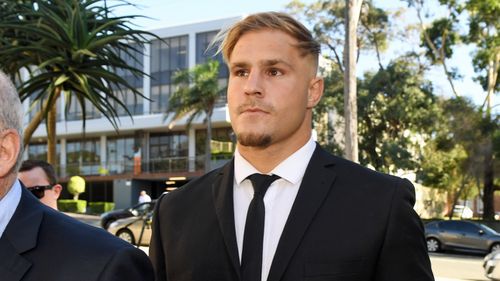 St. George Illawarra Dragons player Jack de Belin arrives at Wollongong Local Court in Wollongong.