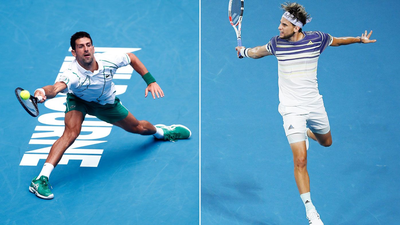 Novak Djokovic of Serbia (L) and Dominic Thiem of Austria