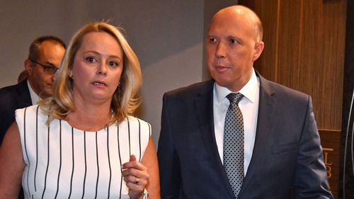 Minister for Home Affairs Peter Dutton and his wife Kirilly Dutton. (AAP) 