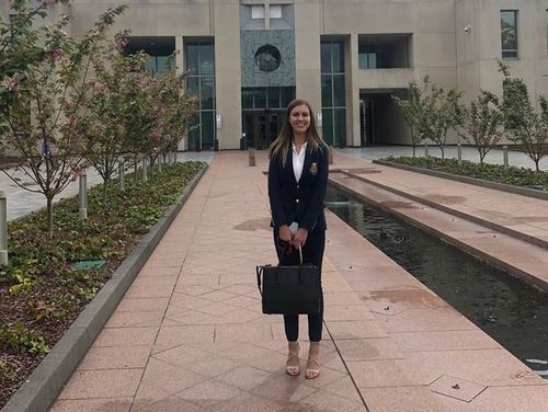 Brittany Higgins on her first day working at Parliament House in Canberra.