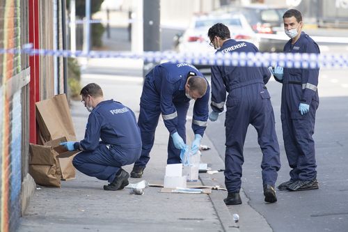 A crime scene was established outside Love Machine nightclub in Prahran, Melbourne, Sunday, April 14, 2019, after four people, including Richard Arow, were injured in a drive-by shooting, leaving Mr Arow and a security guard dead.