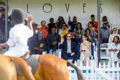 Prince Harry, Duke of Sussex and Meghan, Duchess of Sussex visit Polo Club on May 12, 2024 in Lagos, Nigeria.
