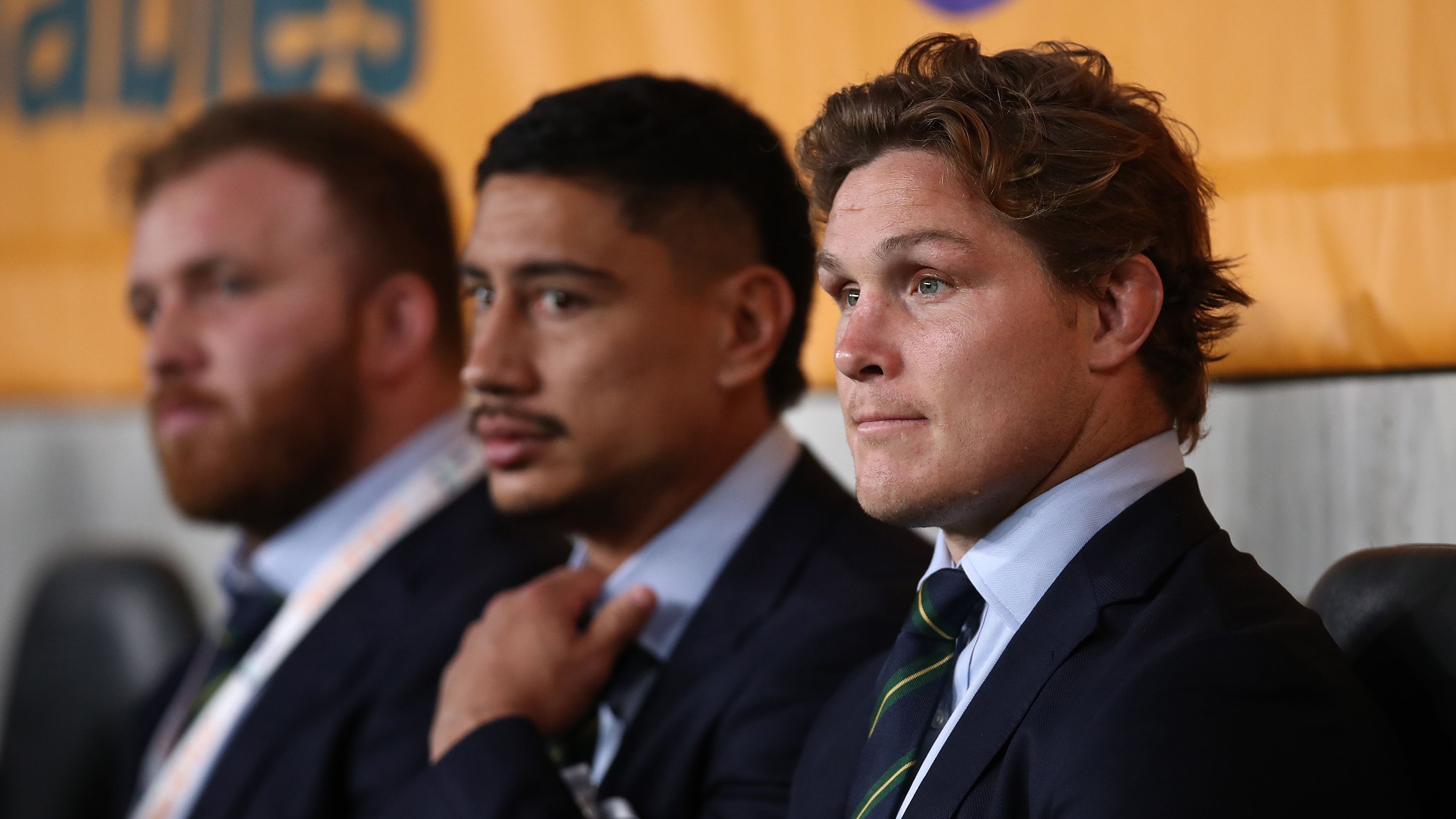 Michael Hooper of the Wallabies (right) looks on during with teammates during the Rugby Championship match between the Australia and Argentina.