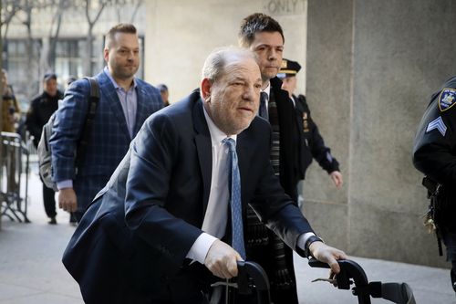 Harvey Weinstein arrives at a Manhattan courthouse for his rape trial, Monday, Feb. 24, 2020, in New York. 