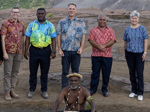 Richard Marles, Penny Wong and other ministers from Australia and Vanuatu after initialling the Nakamal Agreement.