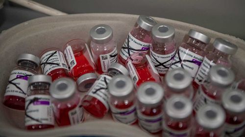 Empty vials of the AstraZeneca COVID-19 vaccine.