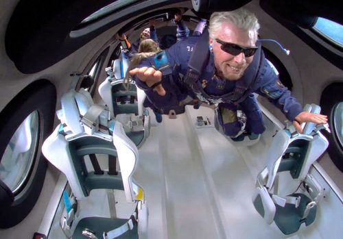 Richard Branson and crew aboard Virgin Galactic's VSS Unity on July 11, 2021.