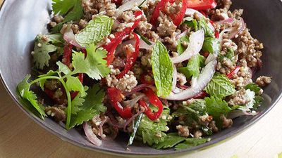 <strong>Minced beef larb with roasted rice</strong>