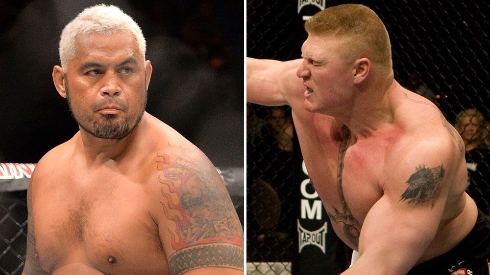 Mark Hunt and Brock Lesnar. (Getty)