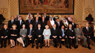  Queen Elizabeth II poses for group photo with her Royal guests before her Sovereign Monarch's Jubilee lunch, in the Grand reception room at Windsor Castle on May 18, 2012.