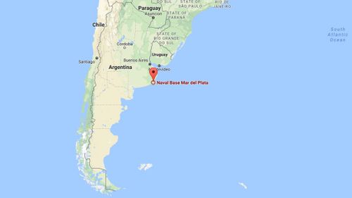 The submarine was bound for Argentina's Mar del Plata base. (Google Maps)