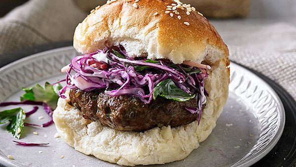 Mini smoked beef burgers with slaw